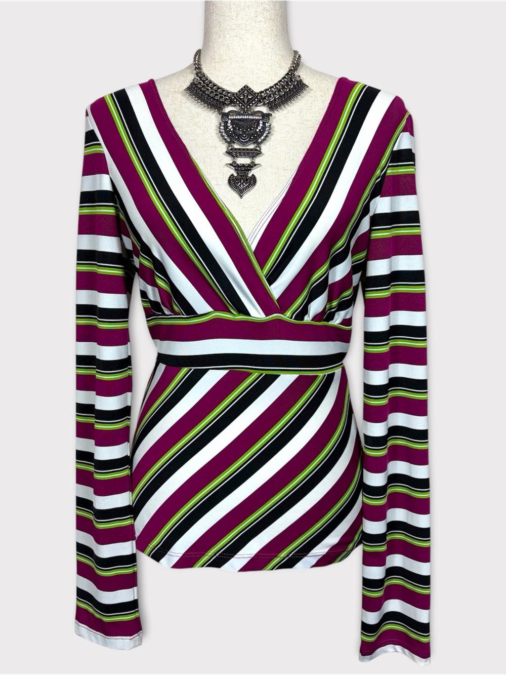 Y2k My Michelle Babydoll Tie Back Long Sleeve Top Large Striped Mcbling 2000s